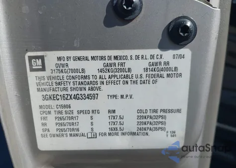 2004 GMC Yukon Xl 1500 Slt from USA, damaged, VIN 3GKEC16ZX4G334597